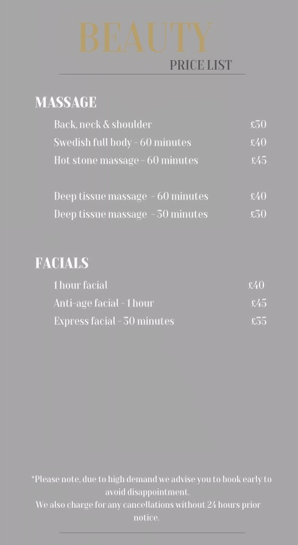 Massage Price List